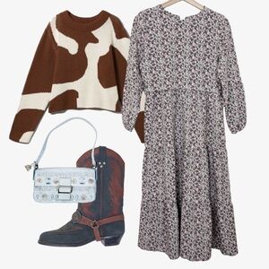 Floral Tiered Dress Midi Vintage Puff Sleeve